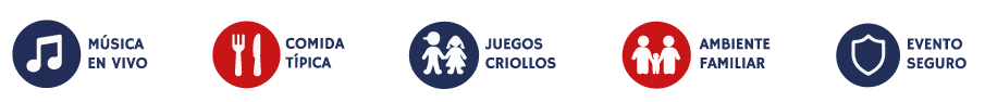 Música en vivo · Comida típica · Juegos criollos · Ambiente familiar · Evento seguro