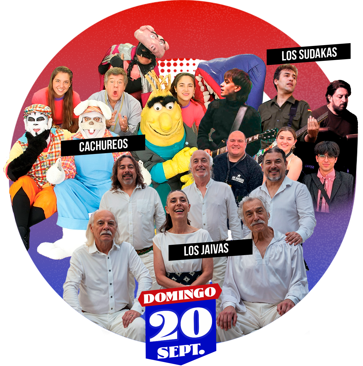 Domingo 20 · Los Jaivas · Cachureos · Los Sudakas